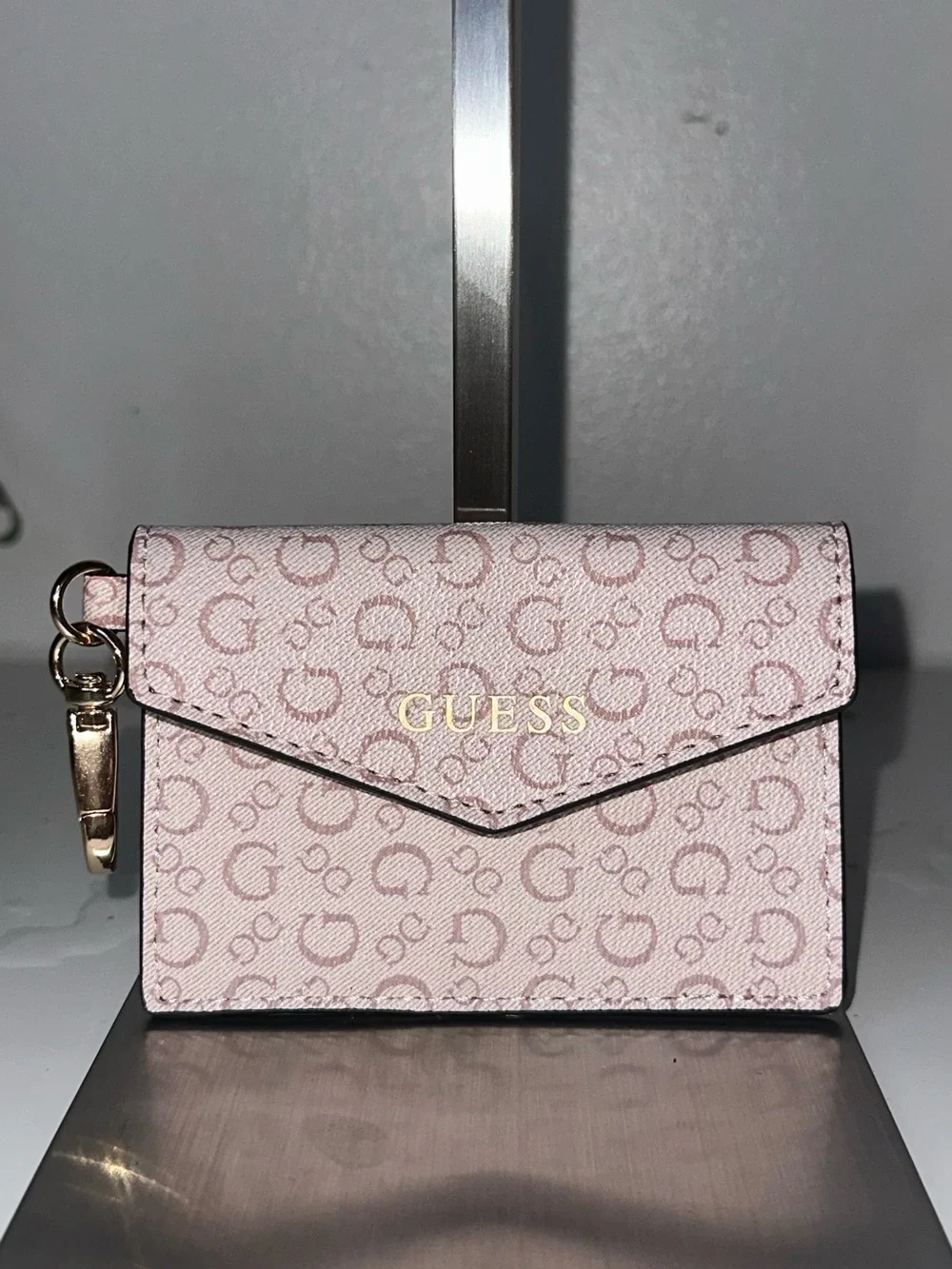 GUESS Pink Monogram Envelope Wallet with Gold Logo